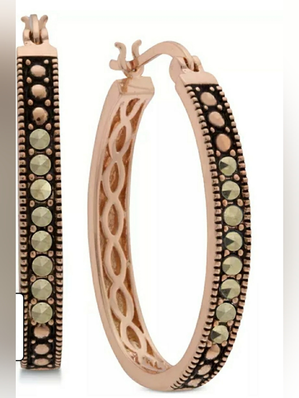 Rose Gold Fine Silver Plated Faux Diamonds Hoop Earrings. NWT